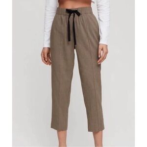 Babaton Linen Cropped Pants with Black Drawstring